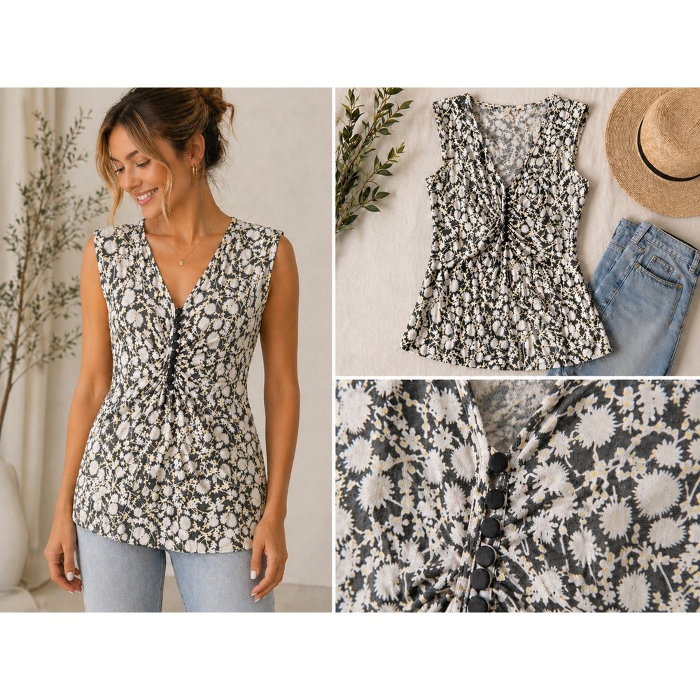 Anthropologie Maeve Dandelion Floral V-Neck Tank (XS) Casual Summer Boho Top